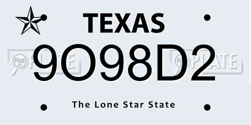 9O98D2 Texas License Plate