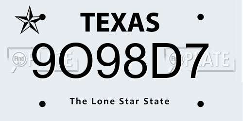 9O98D7 Texas License Plate