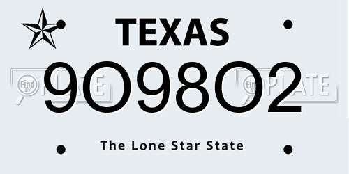 9O98O2 Texas License Plate