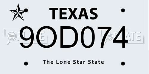 9OD074 Texas License Plate