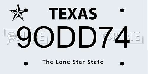9ODD74 Texas License Plate