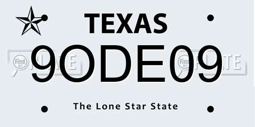 9ODE09 Texas License Plate