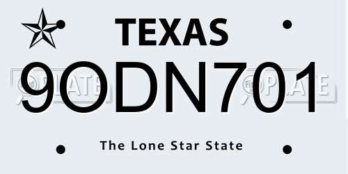 9ODN701 Texas License Plate