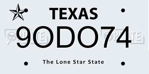 9ODO74 Texas License Plate
