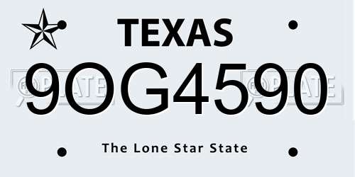 9OG4590 Texas License Plate