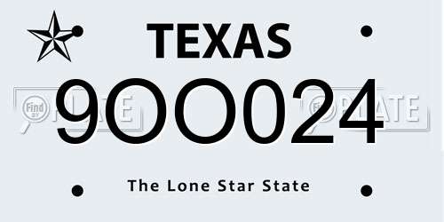 9OO024 Texas License Plate