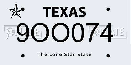 9OO074 Texas License Plate