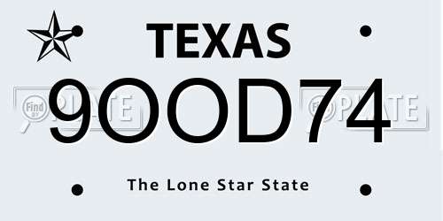 9OOD74 Texas License Plate