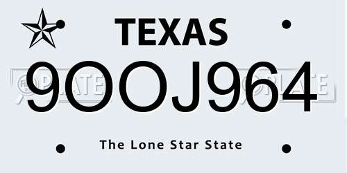 9OOJ964 Texas License Plate