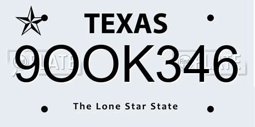 9OOK346 Texas License Plate