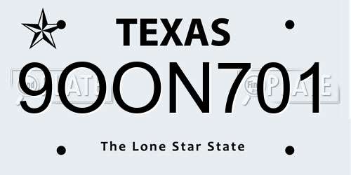 9OON701 Texas License Plate