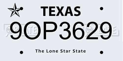 9OP3629 Texas License Plate