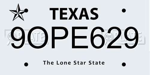 9OPE629 Texas License Plate