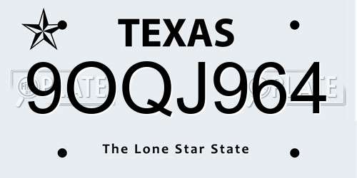 9OQJ964 Texas License Plate