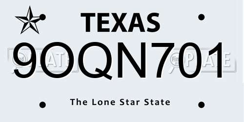 9OQN701 Texas License Plate