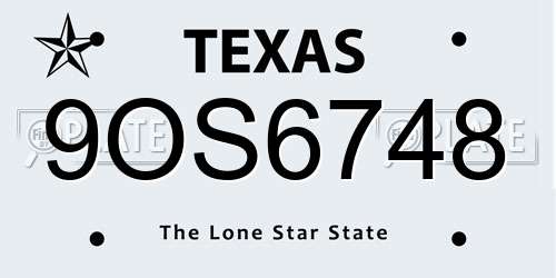 9OS6748 Texas License Plate