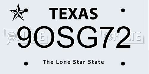 9OSG72 Texas License Plate