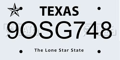 9OSG748 Texas License Plate