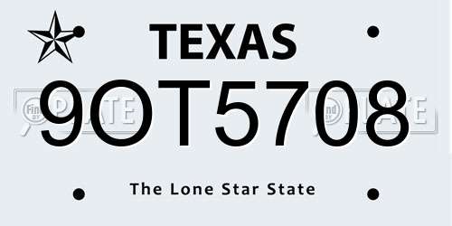9OT5708 Texas License Plate