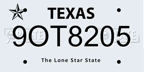 9OT8205 Texas License Plate