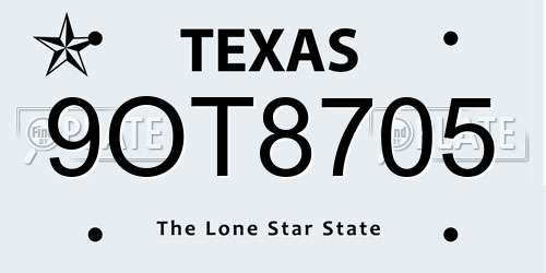 9OT8705 Texas License Plate