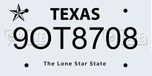 9OT8708 Texas License Plate