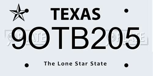 9OTB205 Texas License Plate