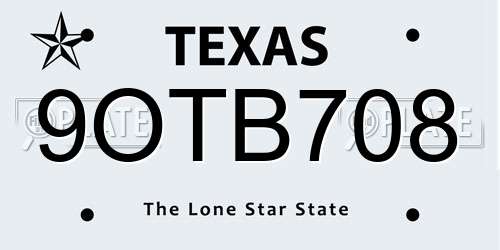 9OTB708 Texas License Plate