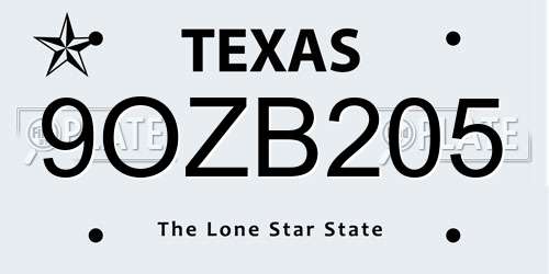 9OZB205 Texas License Plate