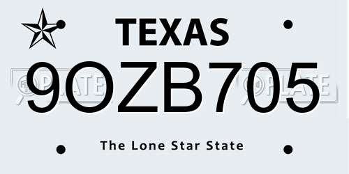 9OZB705 Texas License Plate