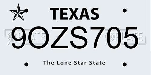 9OZS705 Texas License Plate