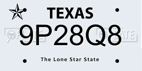 9P28Q8 Texas License Plate
