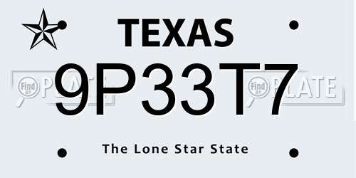 9P33T7 Texas License Plate