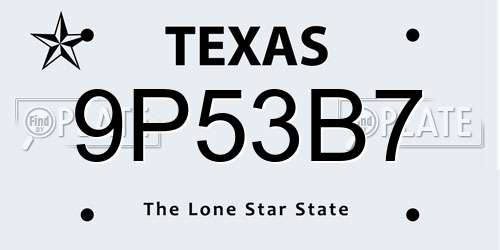 9P53B7 Texas License Plate
