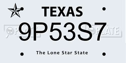 9P53S7 Texas License Plate