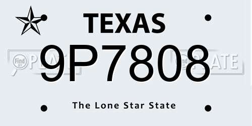 9P7808 Texas License Plate