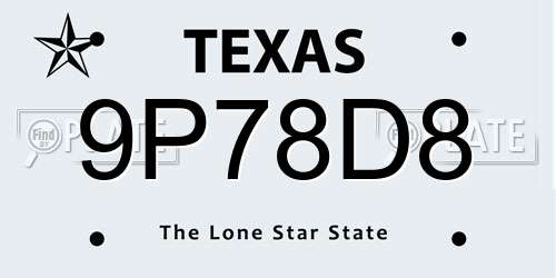 9P78D8 Texas License Plate