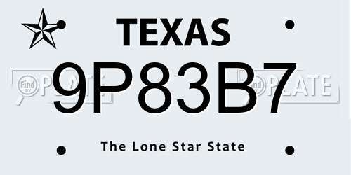 9P83B7 Texas License Plate