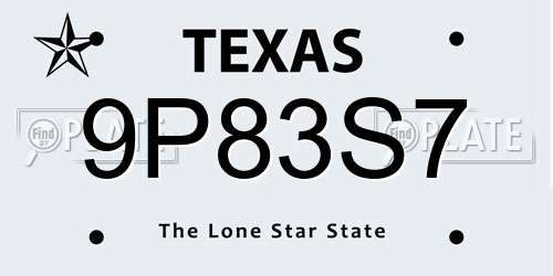 9P83S7 Texas License Plate