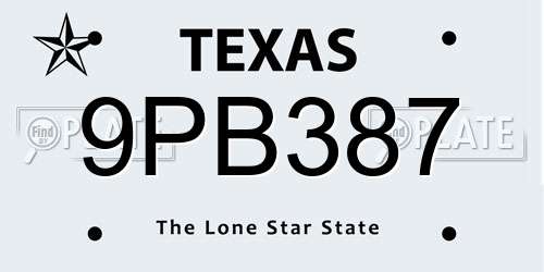 9PB387 Texas License Plate