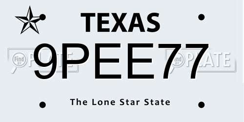 9PEE77 Texas License Plate
