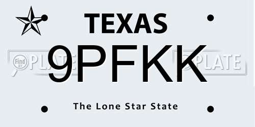 9PFKK Texas License Plate