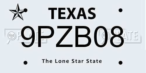 9PZB08 Texas License Plate