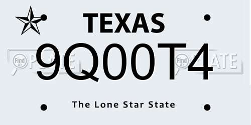 9Q00T4 Texas License Plate
