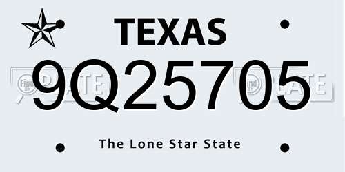 9Q25705 Texas License Plate
