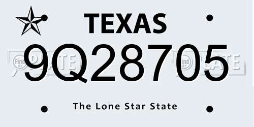 9Q28705 Texas License Plate