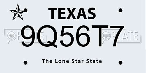 9Q56T7 Texas License Plate