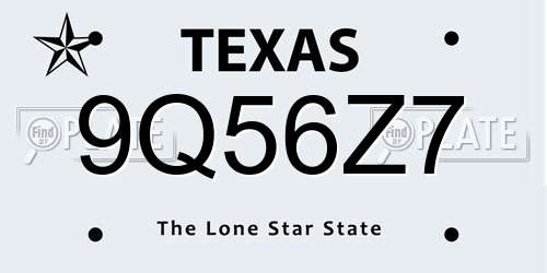 9Q56Z7 Texas License Plate
