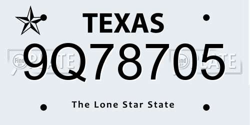9Q78705 Texas License Plate