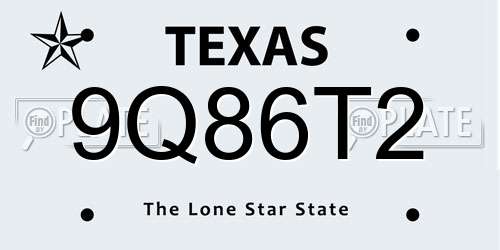 9Q86T2 Texas License Plate
